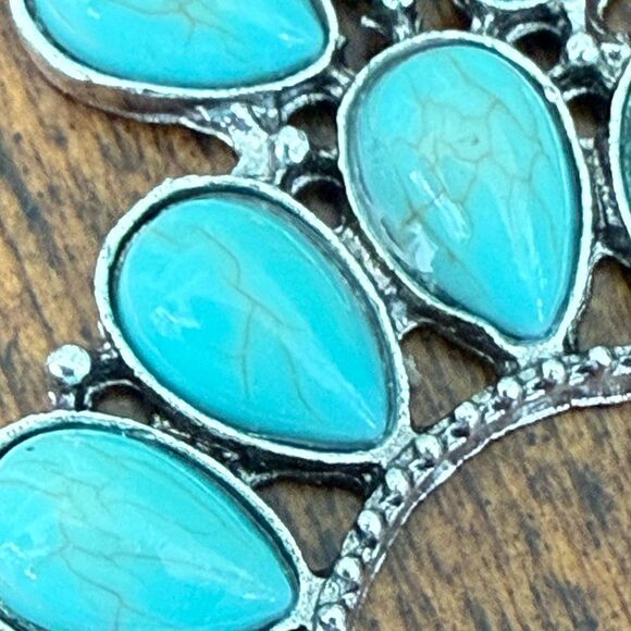 Zuni Style Half-Moon Earrings, Turquoise Accents, 2.5” Drop, Western Cluster - Picture 6 of 8